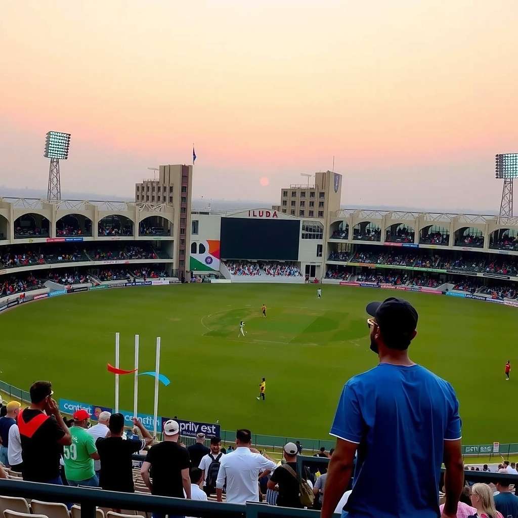 Indian Cricket Stadium with Fans